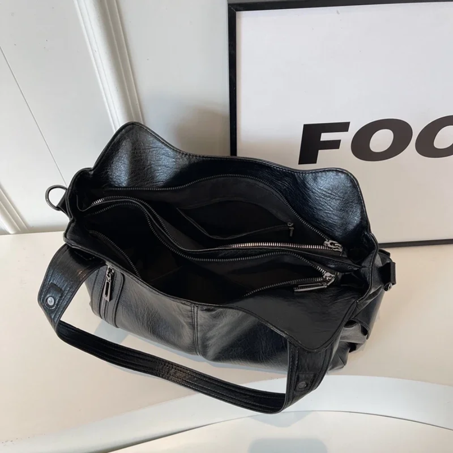 Women's Structured Shoulder Bag with Zip Pockets