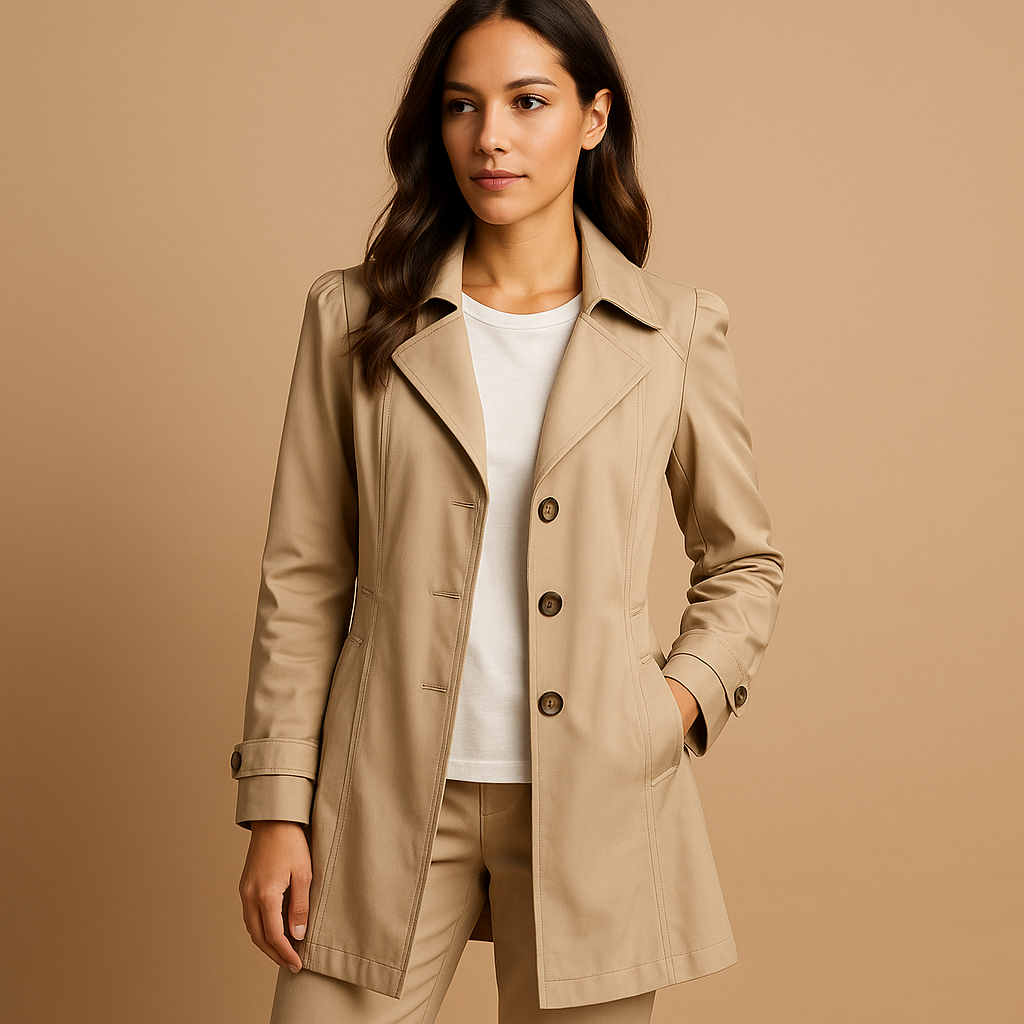 Women's Structured Trench Coat with Button Closure