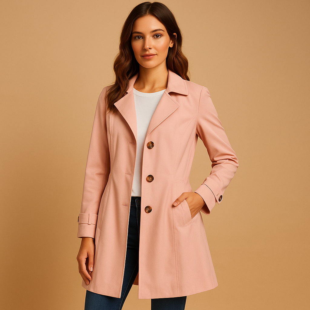 Women's Structured Trench Coat with Button Closure