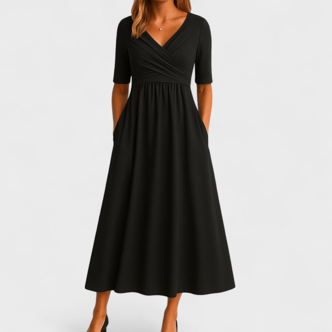 Women's V-Neck A-Line Midi Dress