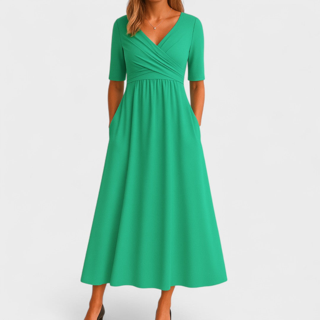 Women's V-Neck A-Line Midi Dress