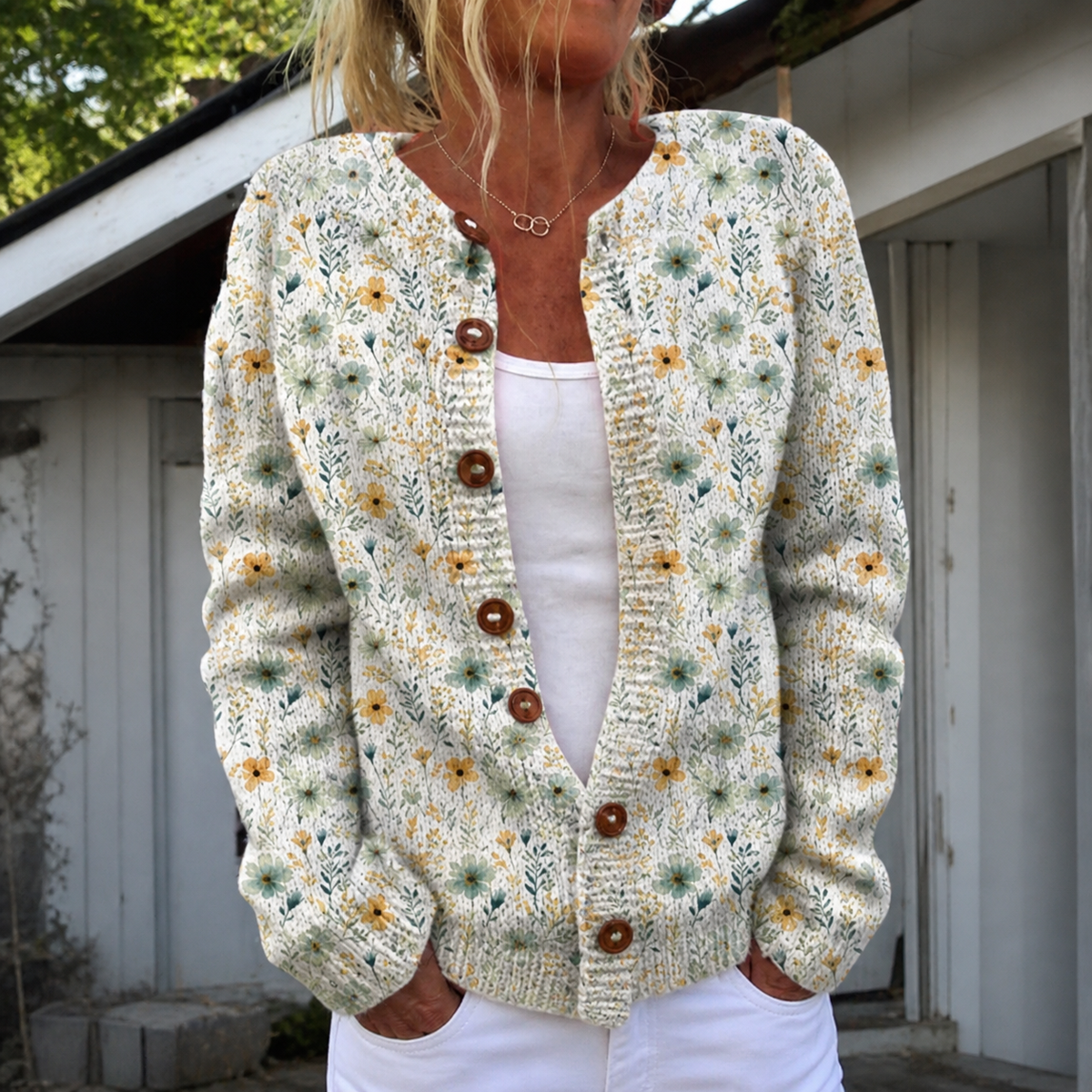 Women's Warm Floral Print Cardigan