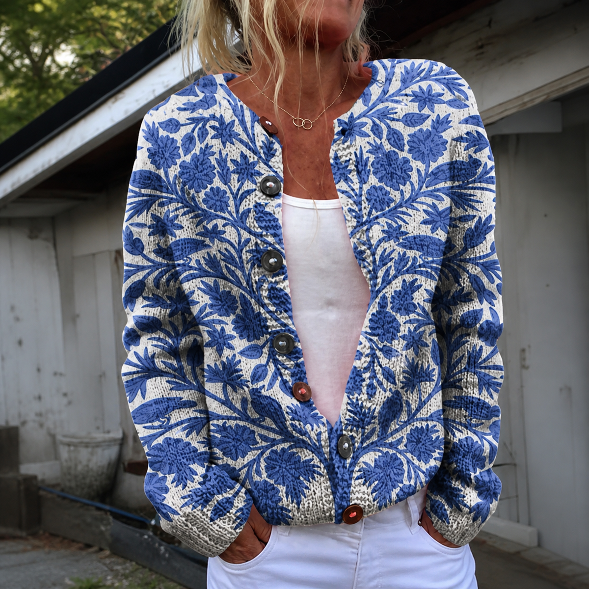 Women's Warm Floral Print Cardigan