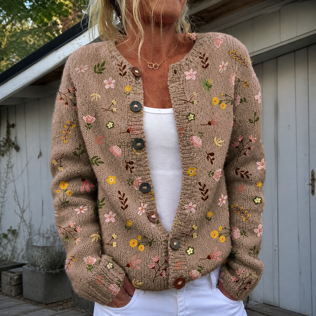 Women's Warm Floral Print Cardigan