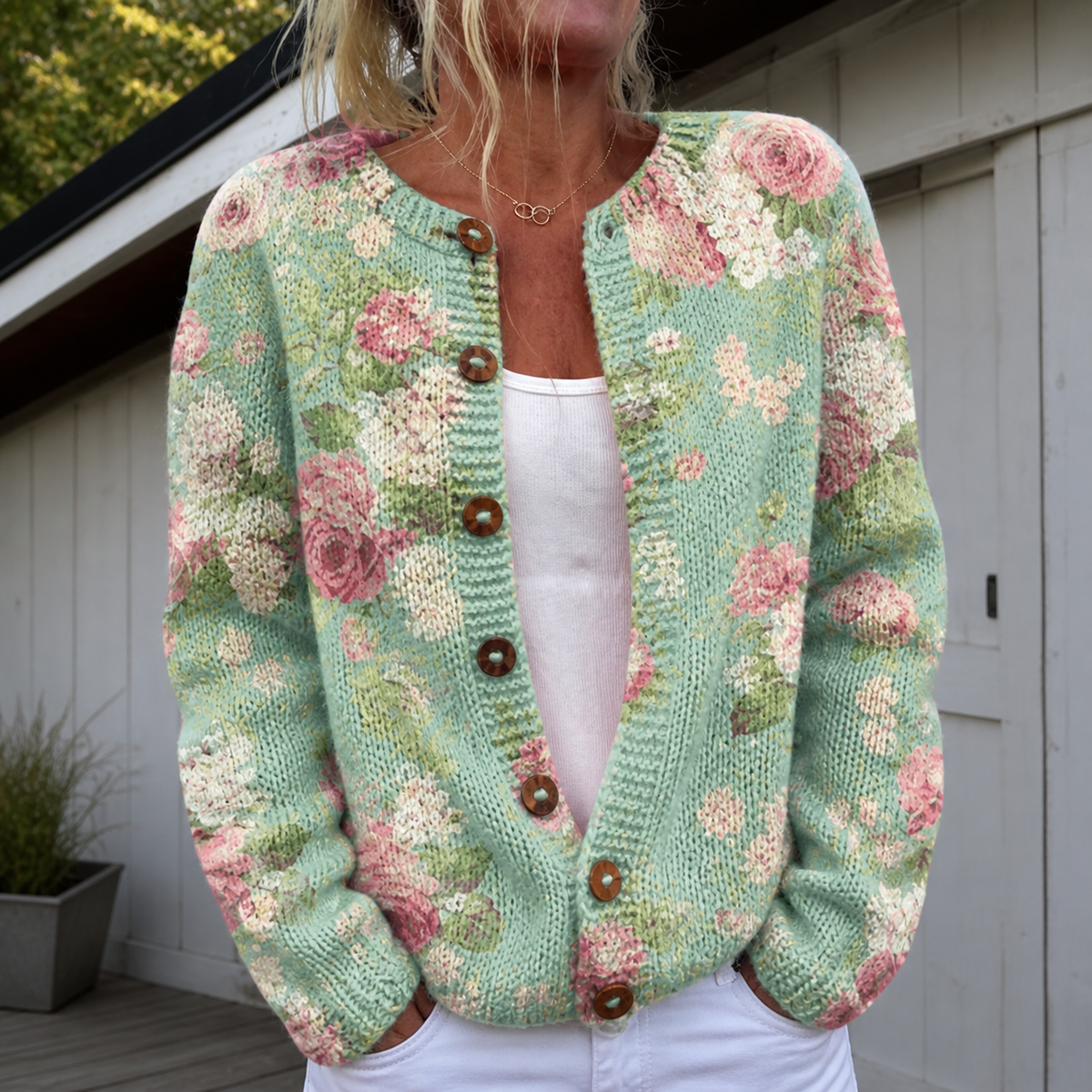 Women's Warm Floral Print Cardigan
