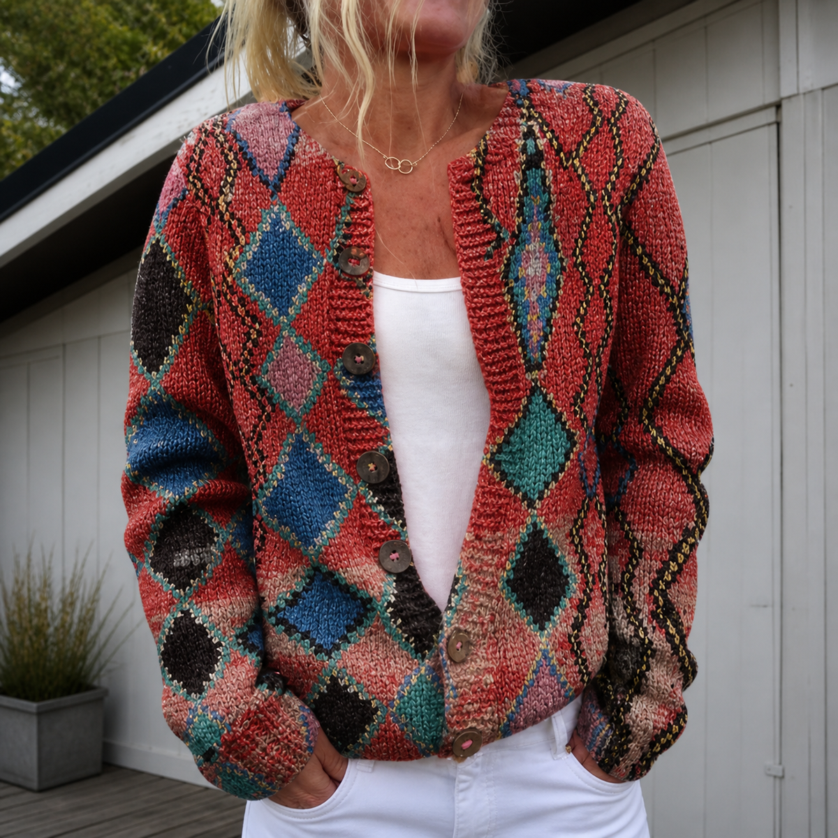 Women's Warm Floral Print Cardigan