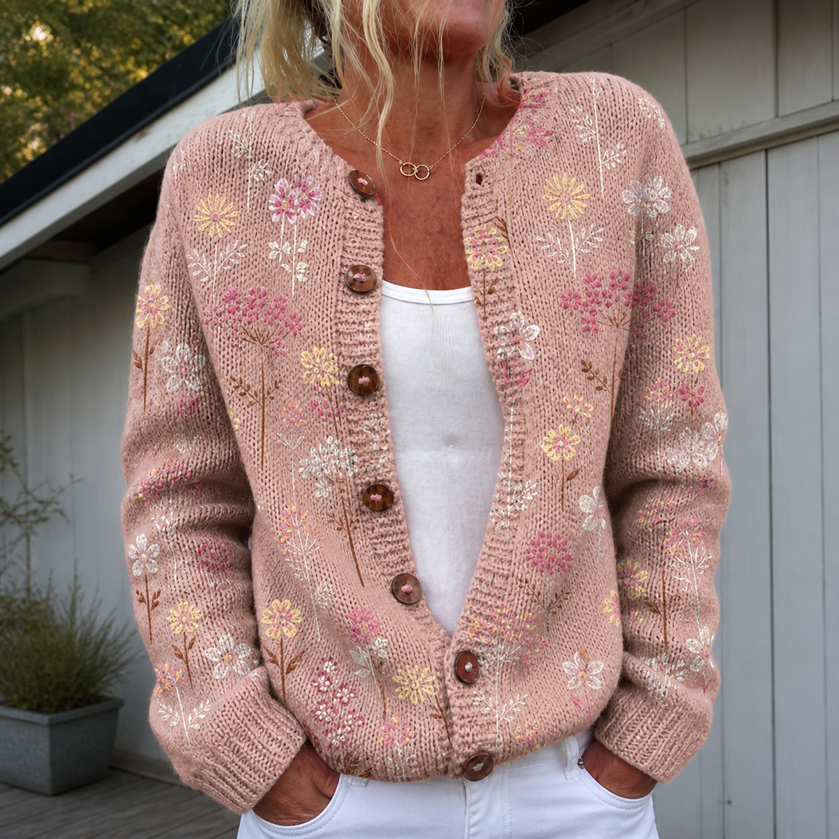 Women's Warm Floral Print Cardigan
