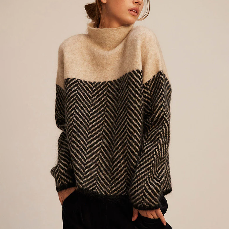 Women's Warm Turtleneck Sweater with Chevron Pattern