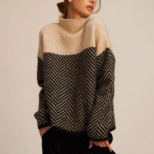 Women's Warm Turtleneck Sweater with Chevron Pattern