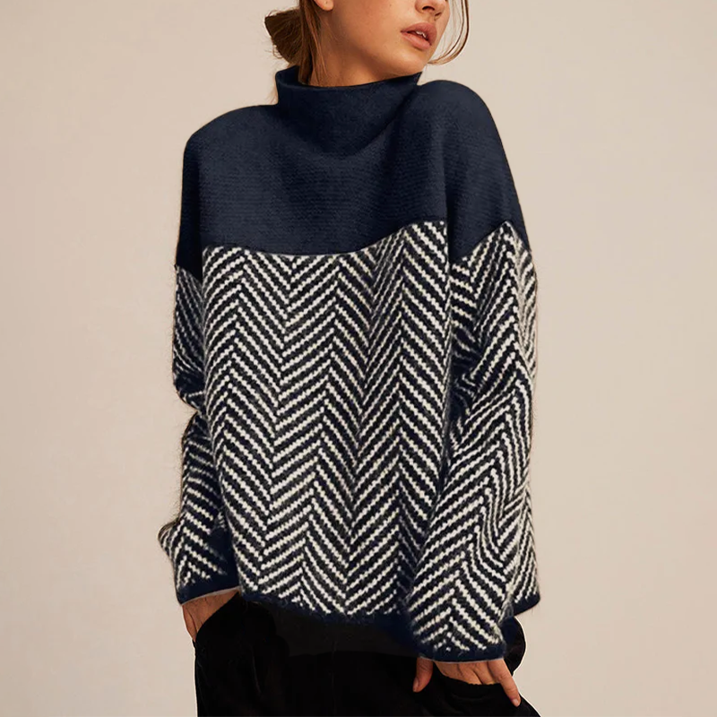 Women's Warm Turtleneck Sweater with Chevron Pattern