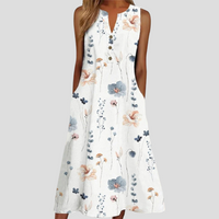 Women's White Sleeveless Floral V-Neck Dress
