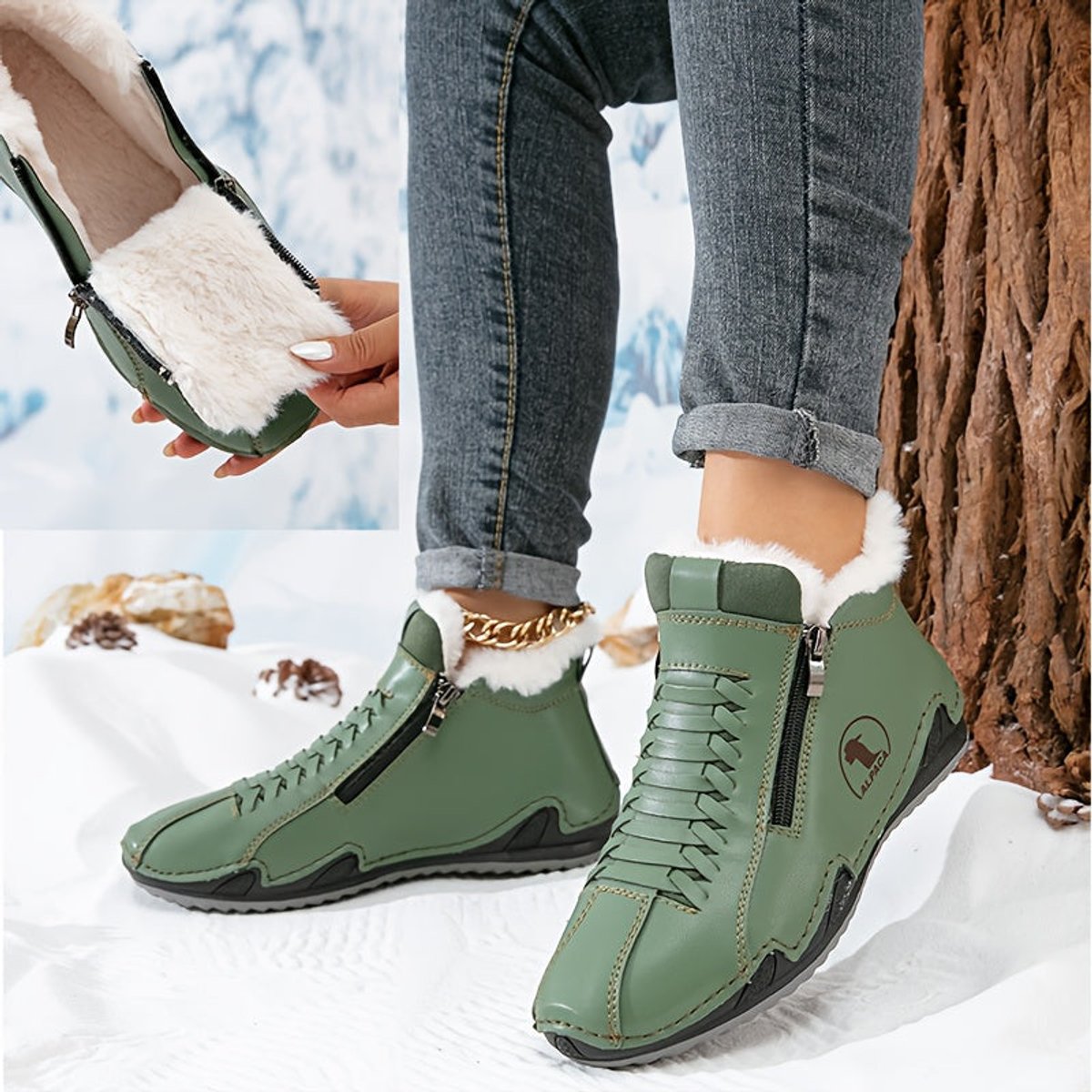 Women's Winter Boots with Warm Lining and Wide Toe – Black, Non-Slip Sole, Dual Zip Closure