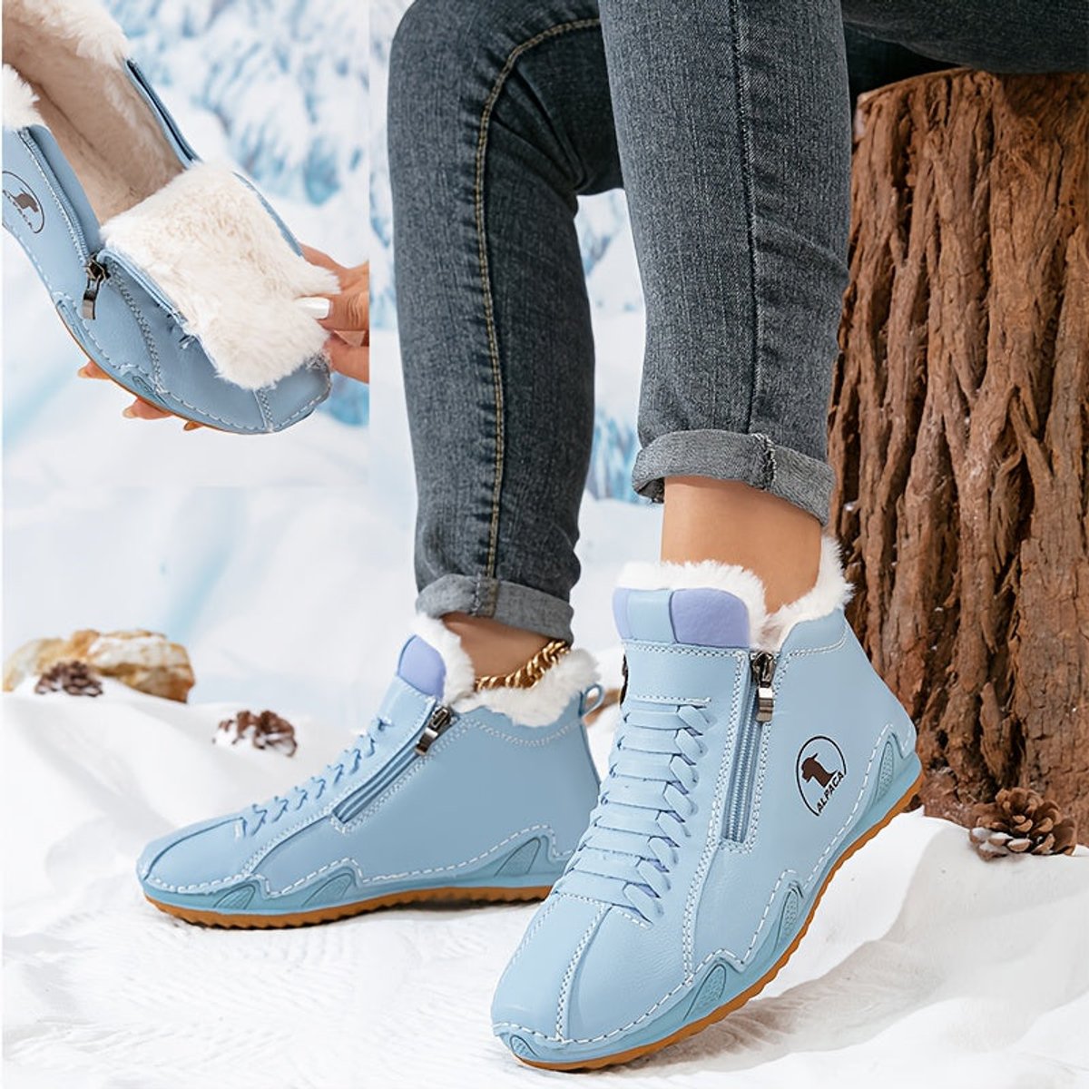 Women's Winter Boots with Warm Lining and Wide Toe – Black, Non-Slip Sole, Dual Zip Closure