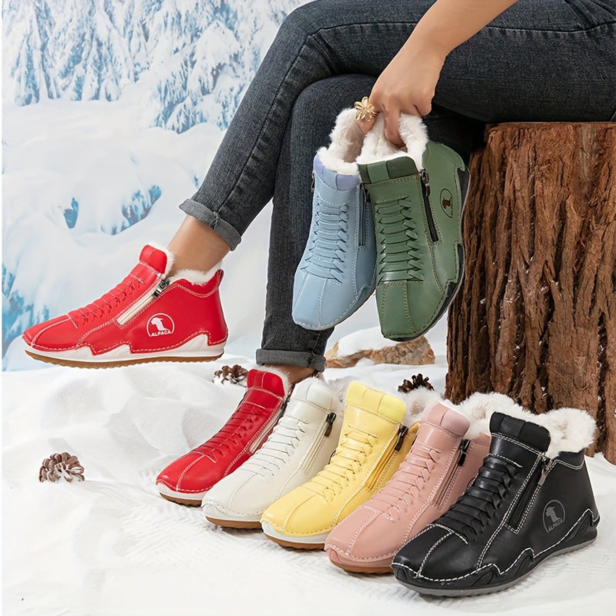 Women's Winter Boots with Warm Lining and Wide Toe – Black, Non-Slip Sole, Dual Zip Closure
