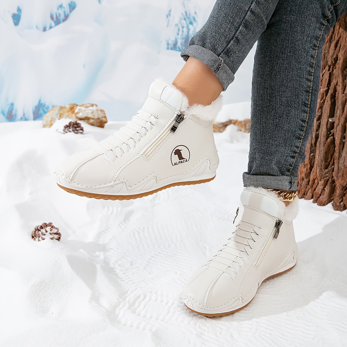 Women's Winter Boots with Warm Lining and Wide Toe – Black, Non-Slip Sole, Dual Zip Closure