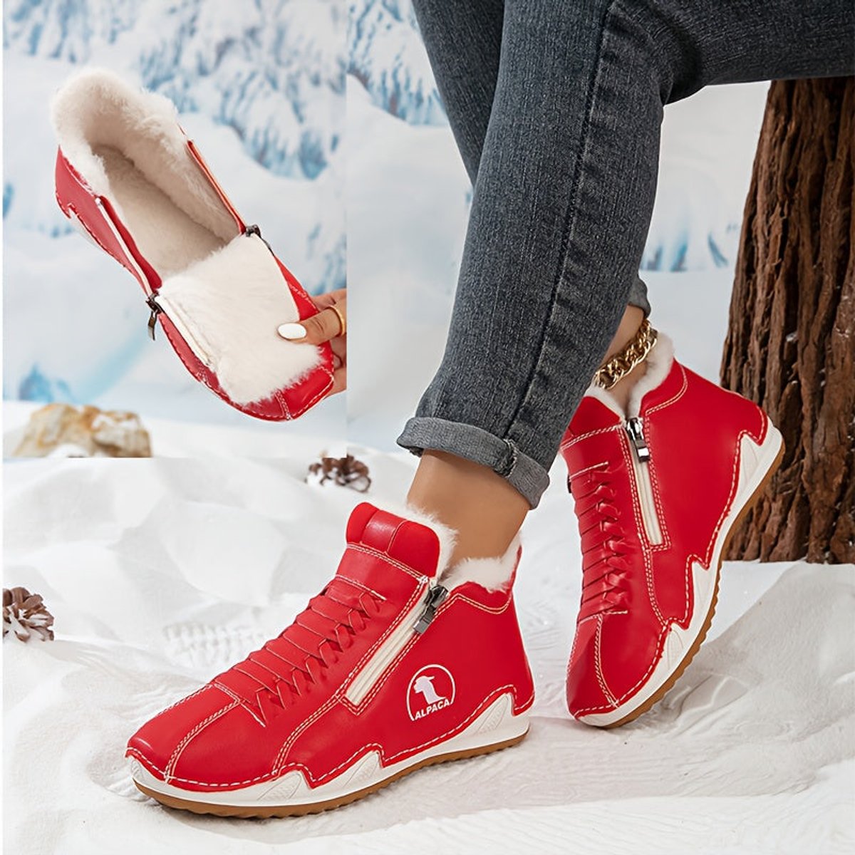 Women's Winter Boots with Warm Lining and Wide Toe – Black, Non-Slip Sole, Dual Zip Closure
