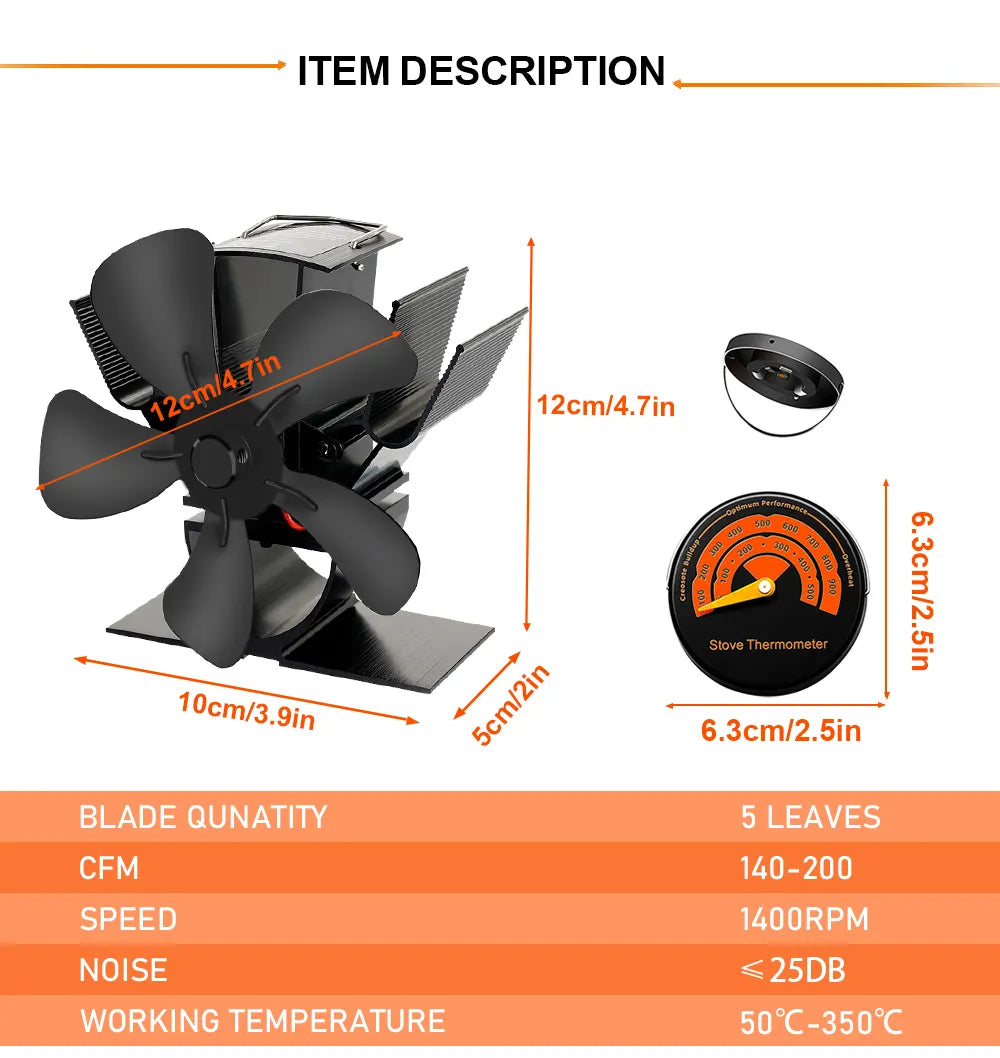 Wood Burner Stove Fan for Log Burning Fire Stoves