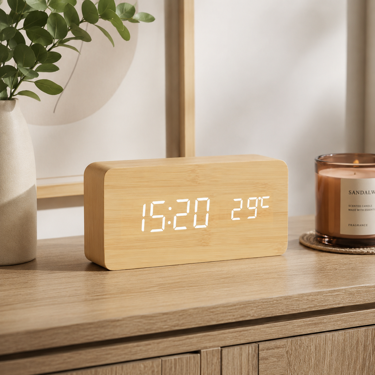 Wood Finish Digital Alarm Clock