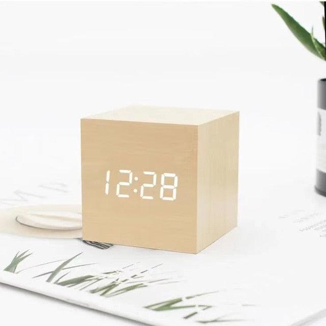 Wooden Desk Alarm Clock with Sunrise Simulation and LED Display